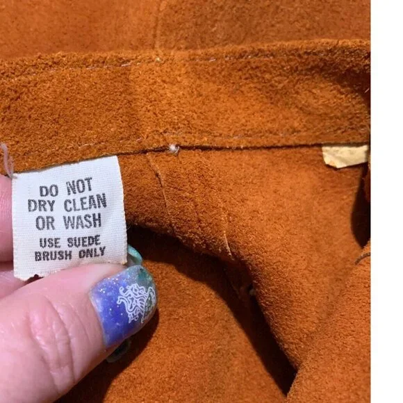 Vintage 60's-70's Sz 11 Brown A-line Suede Leather Skirt W/Pockets Hippie Boho - Picture 10 of 13